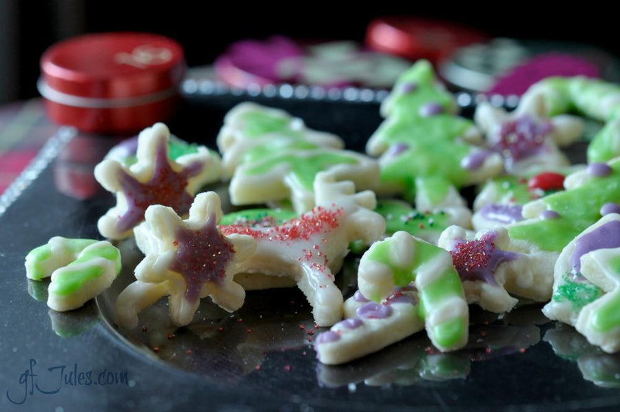Gluten free holiday cookies made with gfJules gluten free cut out sugar cookie mix