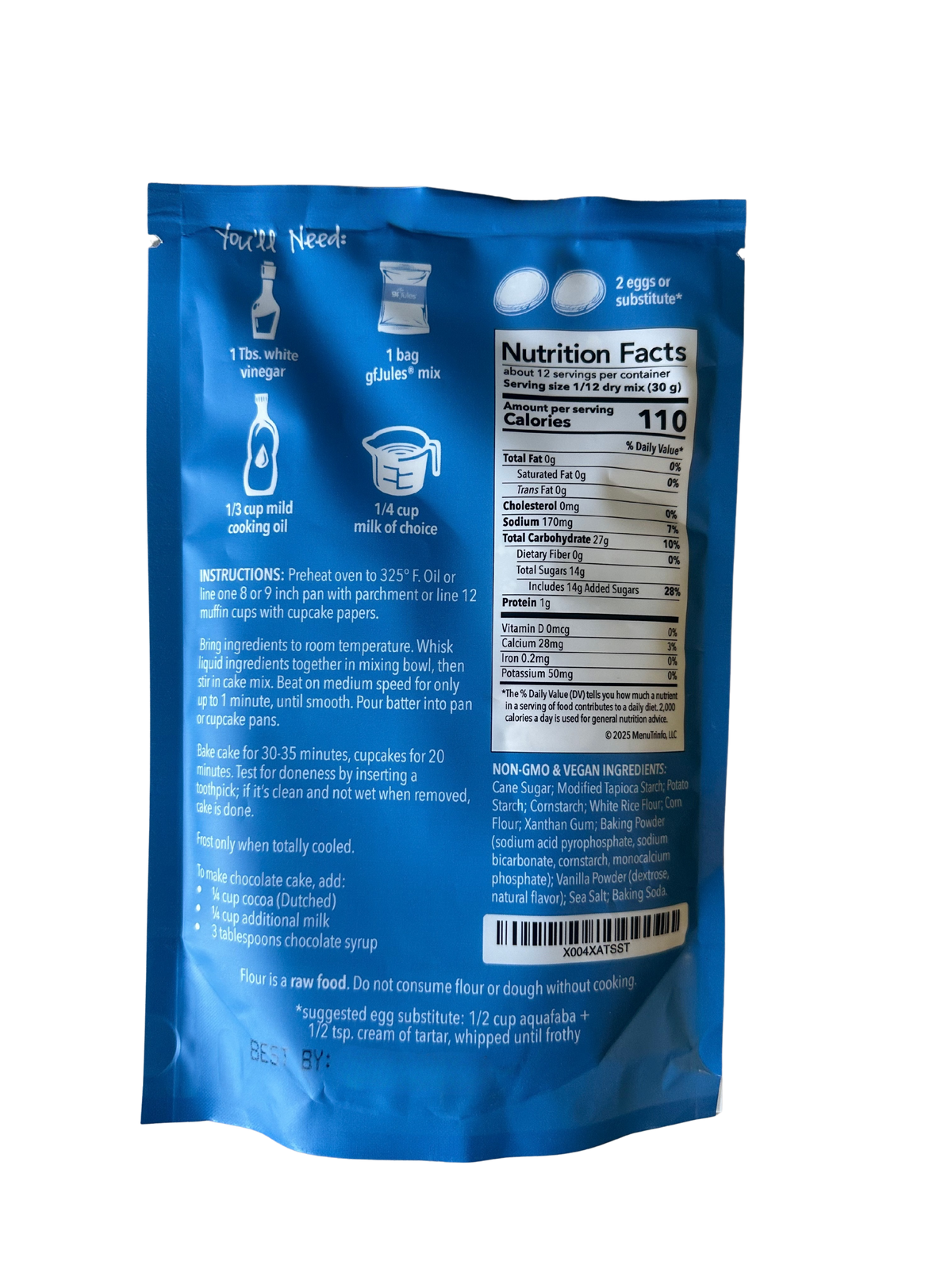 gfJules gluten free birthday cake mix back of bag