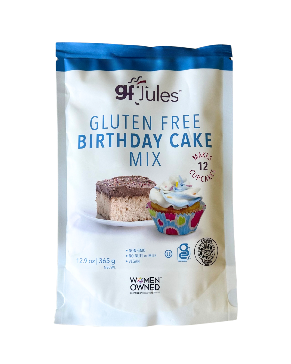 gfJules gluten free birthday cake mix front of bag
