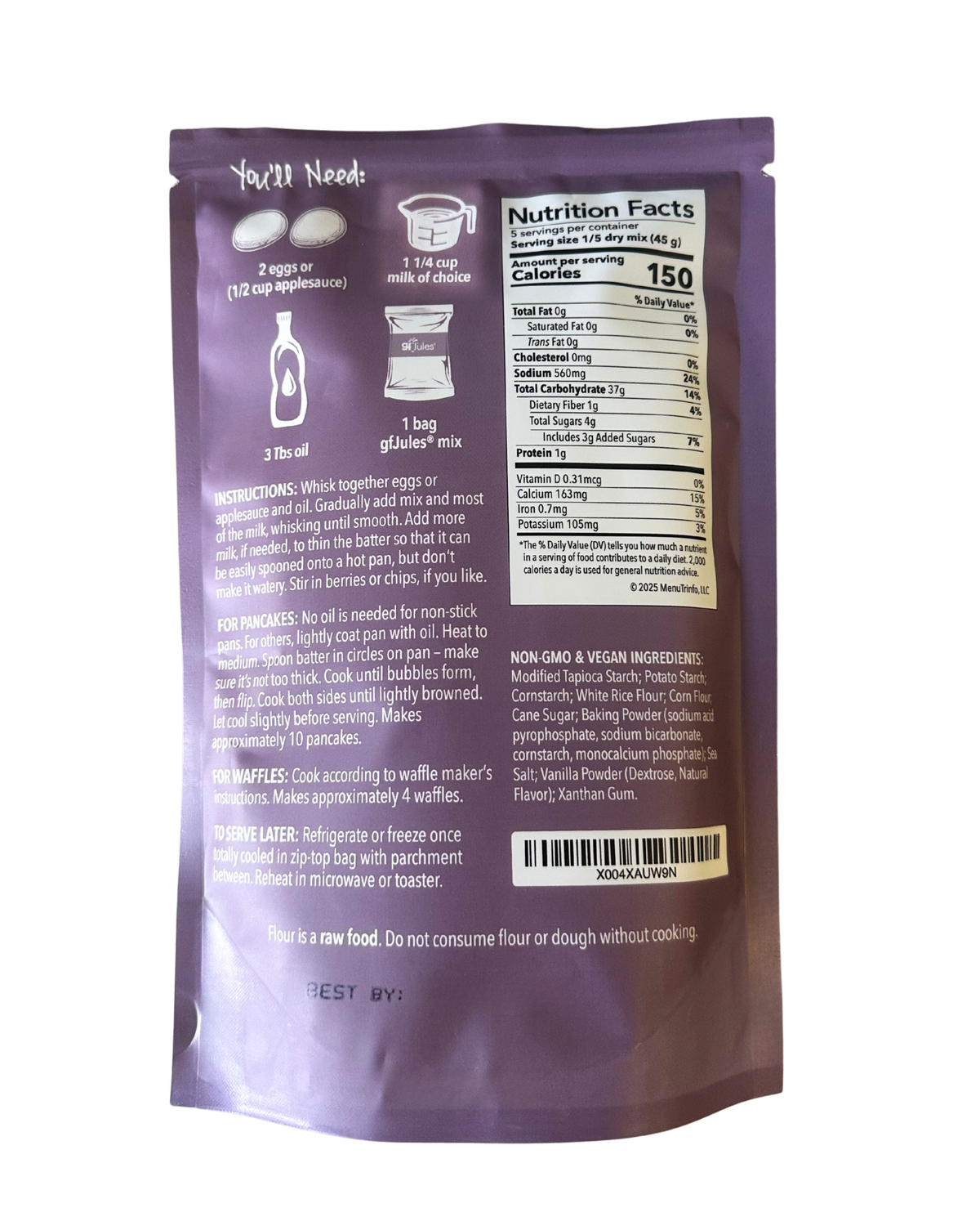 gfJules gluten free pancake mix back of bag