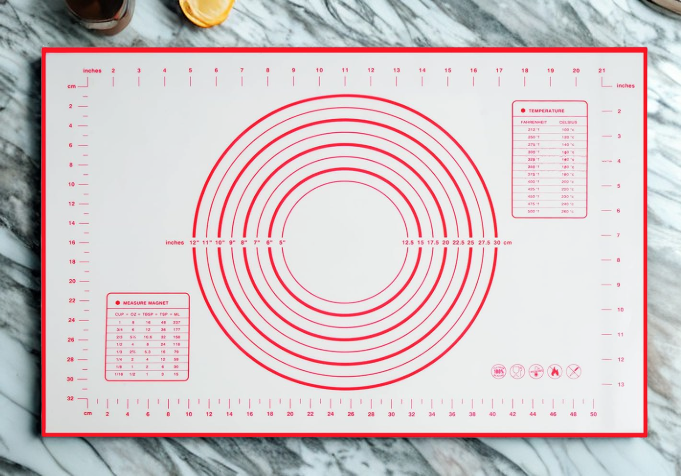 silcone pastry mat on marble counter