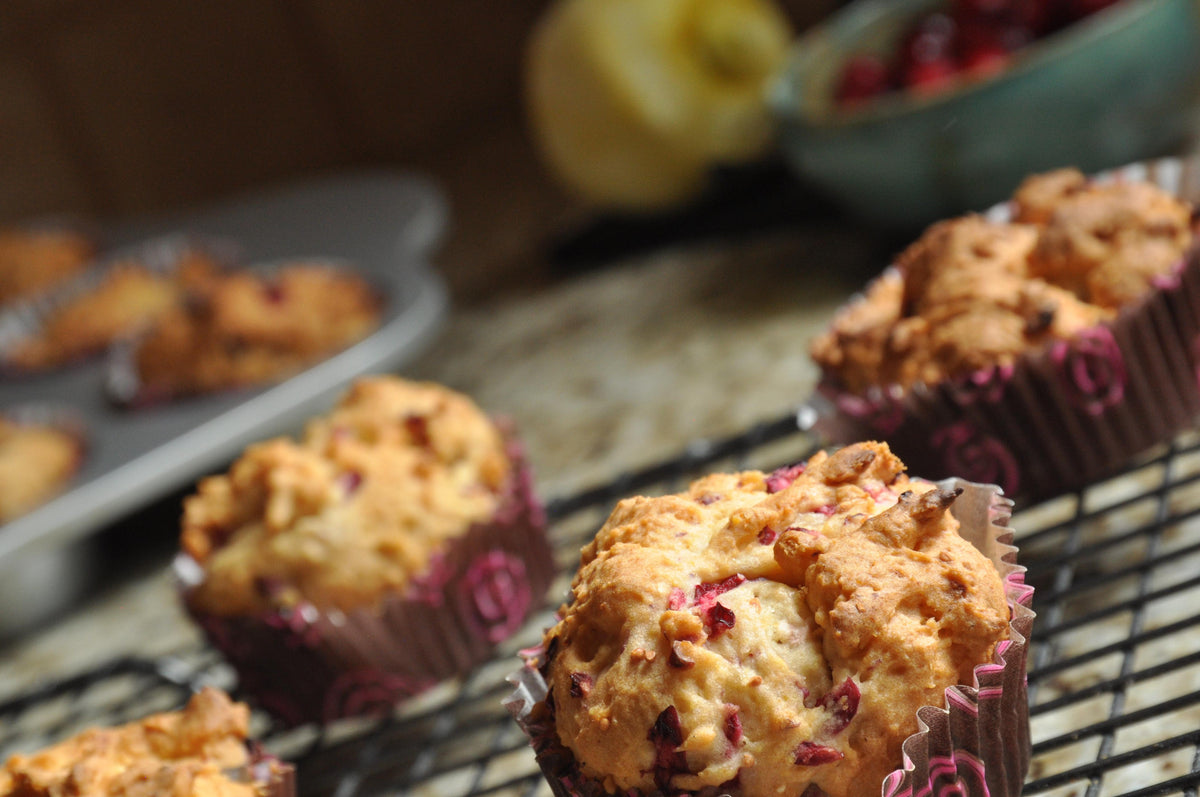 Tray of Gluten free muffins made using gfJules gluten free muffin mix