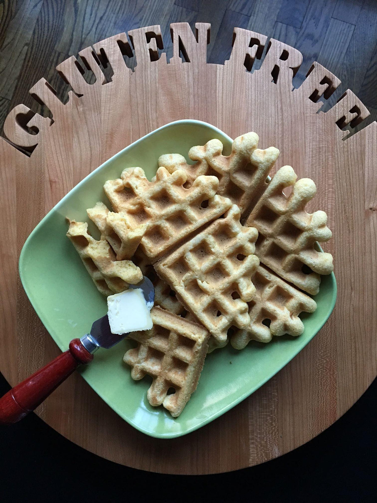 Gluten free cornbread waffles made using gfJules gluten free cornbread mix