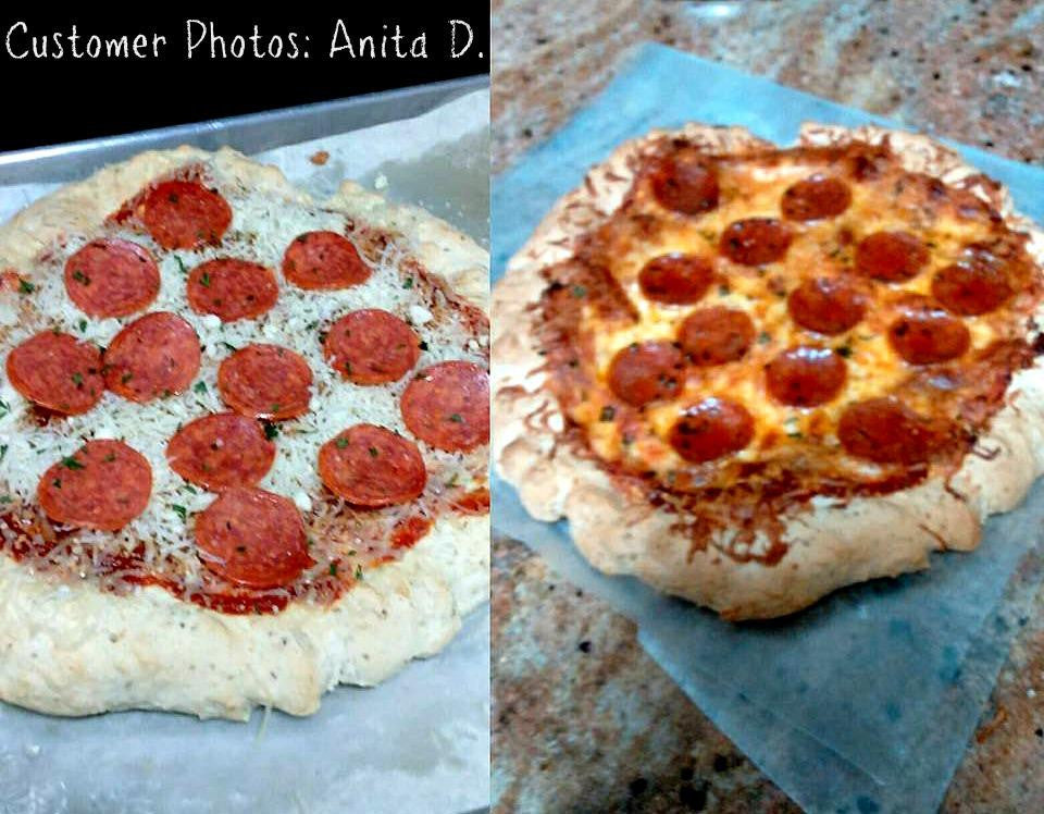 Gluten free pepperoni pizzas made using gfJules gluten free pizza crust mix