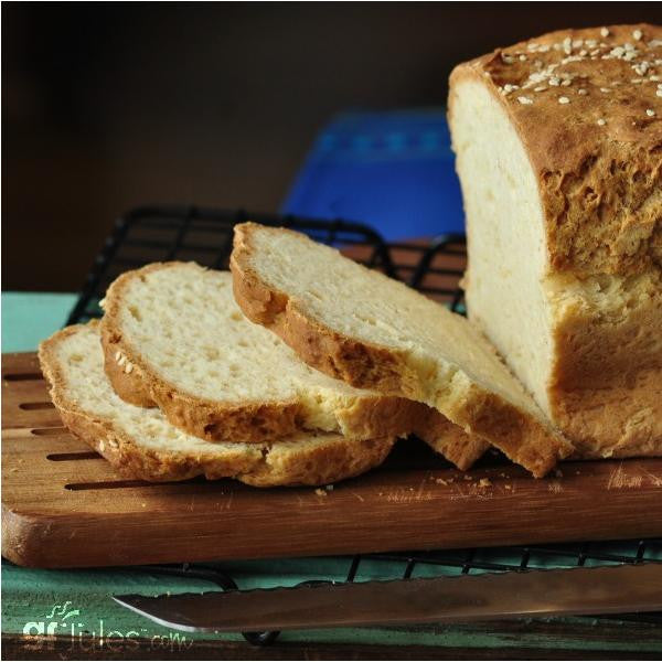 Sliced gluten free sandwich bread made with gfJules gluten free bread mix